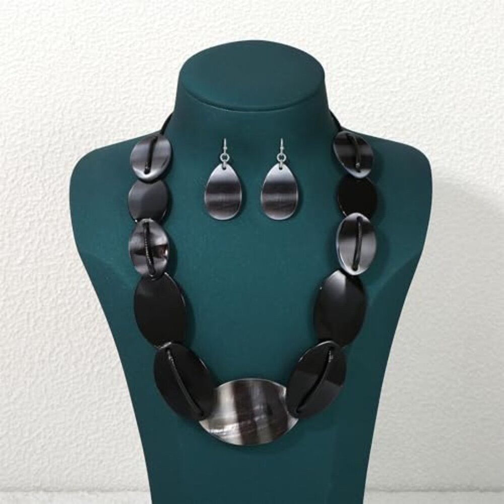 Chunky Geometric Statement Necklace Earrings Set … - image 4